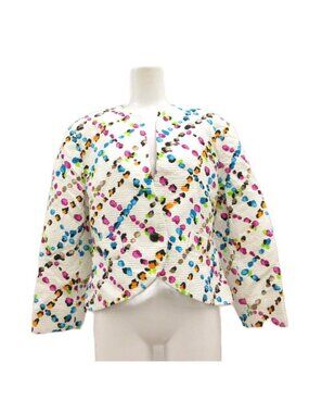 Dior Boutique Vintage Collarless Jacket Dot Pattern Short Length White